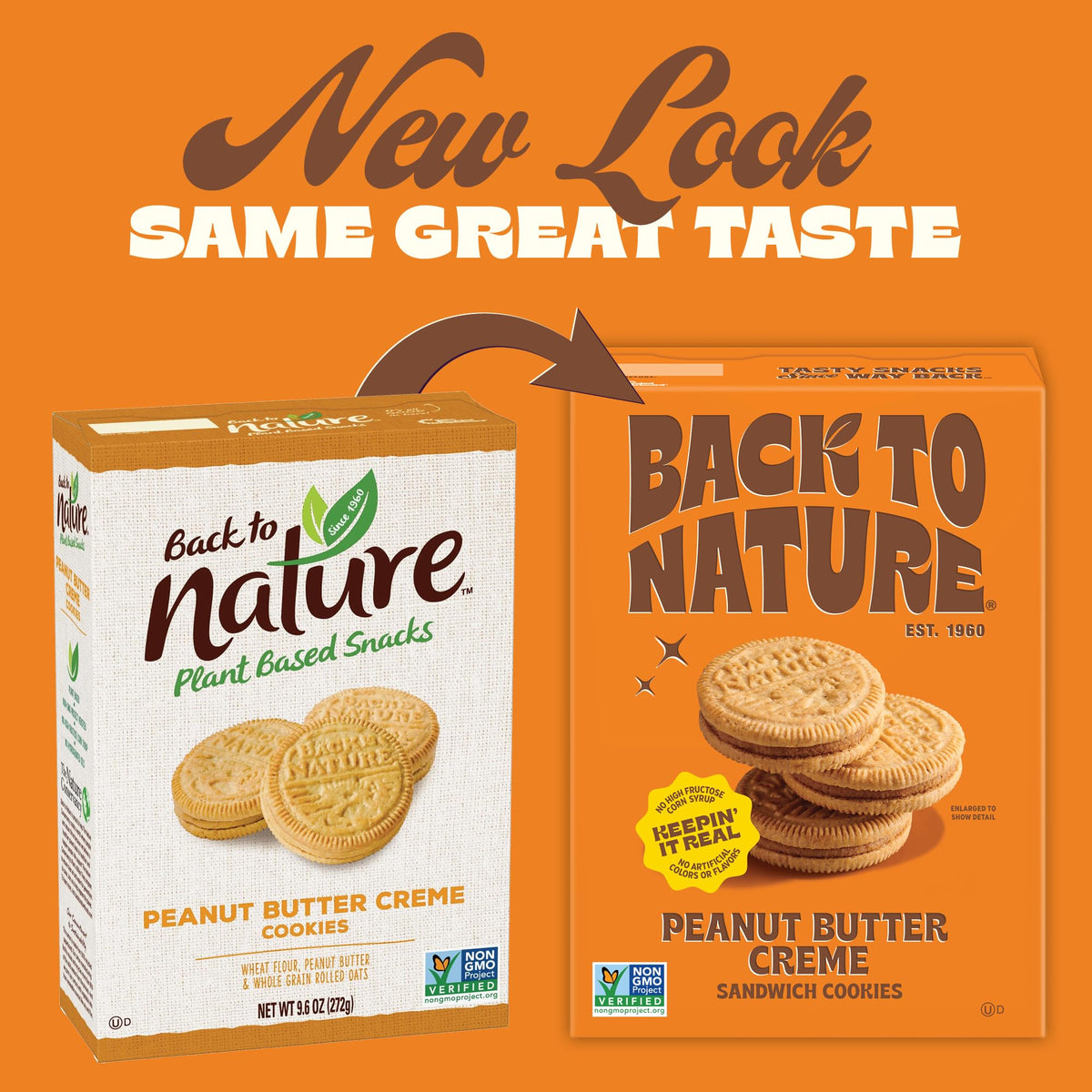 Back to Nature Peanut Butter Creme Sandwich Cookies — Real Ingredients, Whole Grains, Non-GMO, 6-Pack
