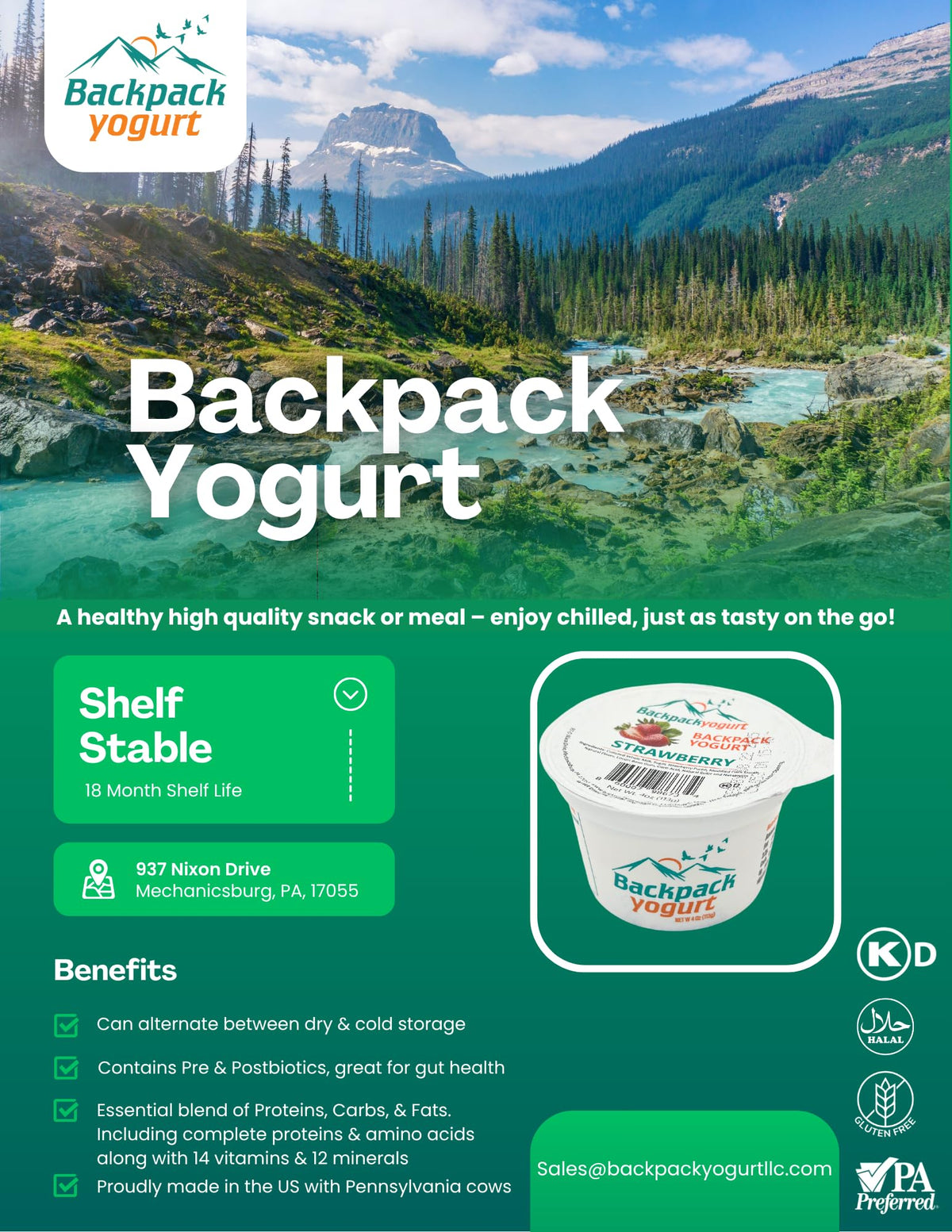 Backpack Yogurt Strawberry 4 oz. — Shelf-Stable Real Fruit Yogurt, Kosher, Gluten-Free, 48 Count