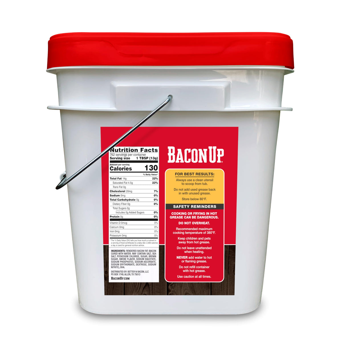 Bacon Up® Bacon Grease for Cooking – 21.85 lb Tub for Turkey Frying & Grilling