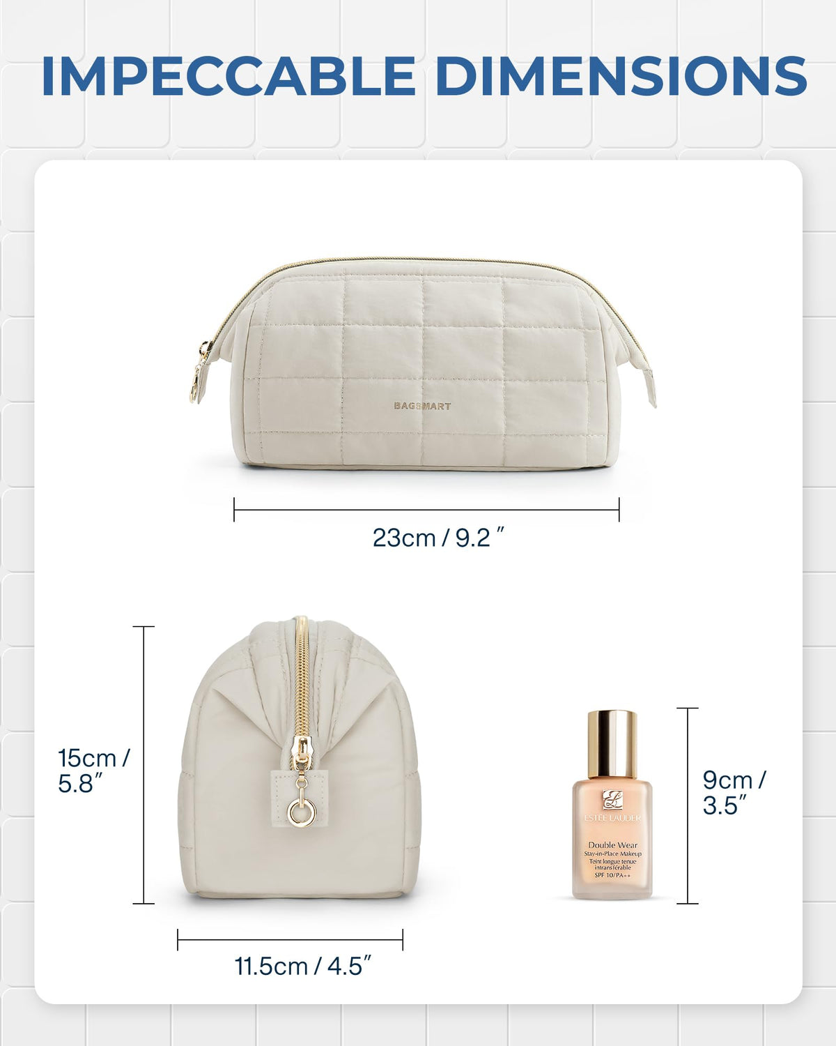 BAGSMART Makeup Bag Travel Toiletry Bag, Wide-open Zipper Pouch, Beige