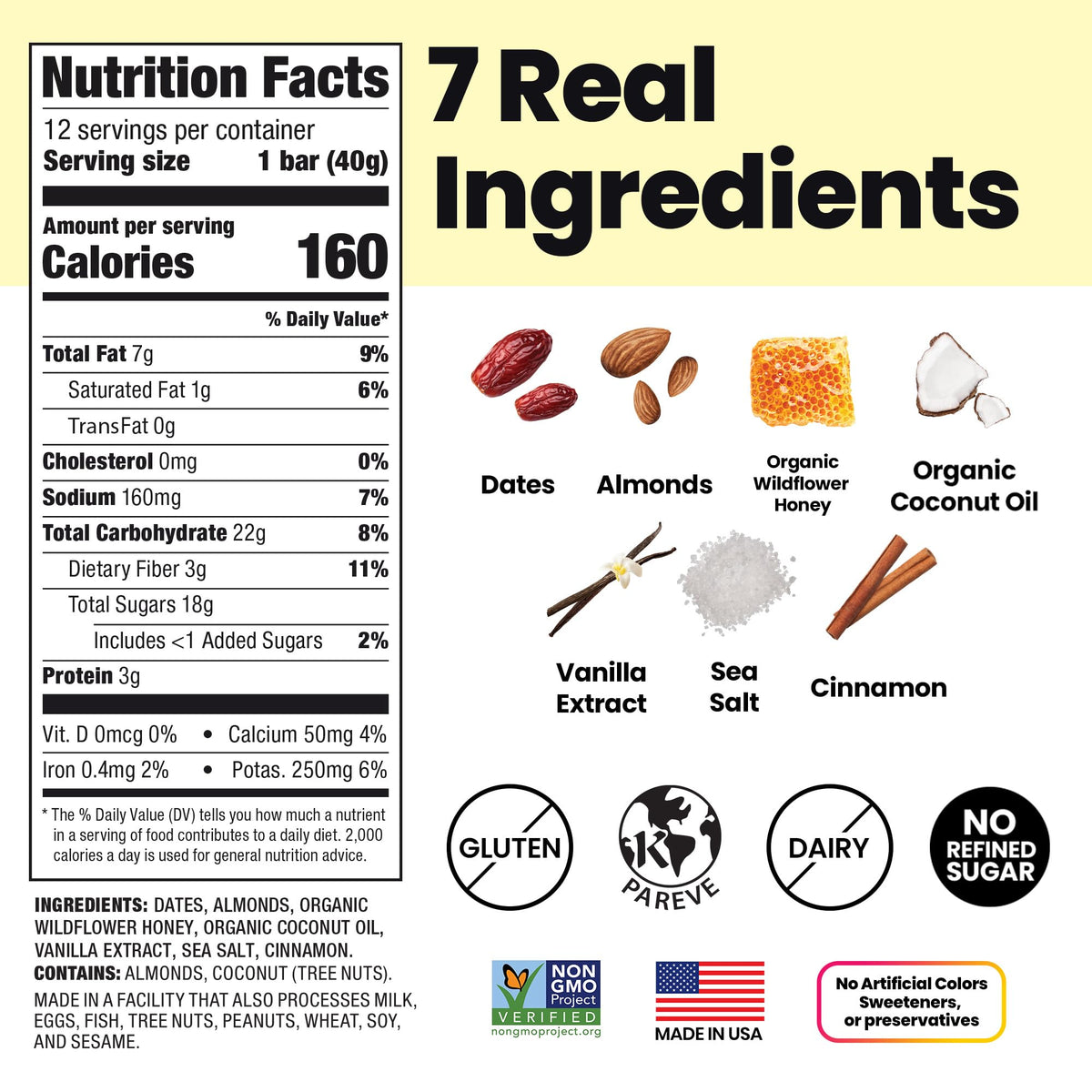 Bahamii Honey Cinnamon Date & Energy Bars – 7-Ingredient Paleo, Gluten Free, 12 Pack