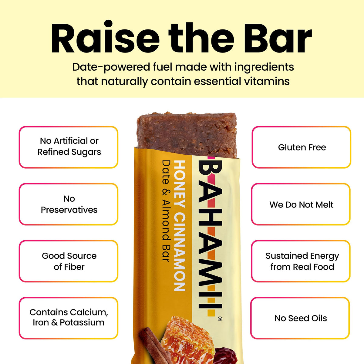 Bahamii Honey Cinnamon Date & Energy Bars – 7-Ingredient Paleo, Gluten Free, 12 Pack