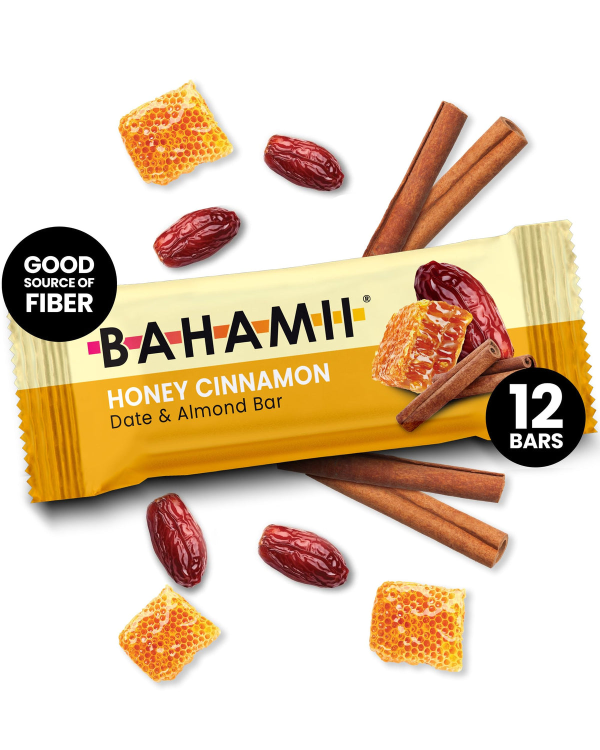 Bahamii Honey Cinnamon Date & Energy Bars – 7-Ingredient Paleo, Gluten Free, 12 Pack