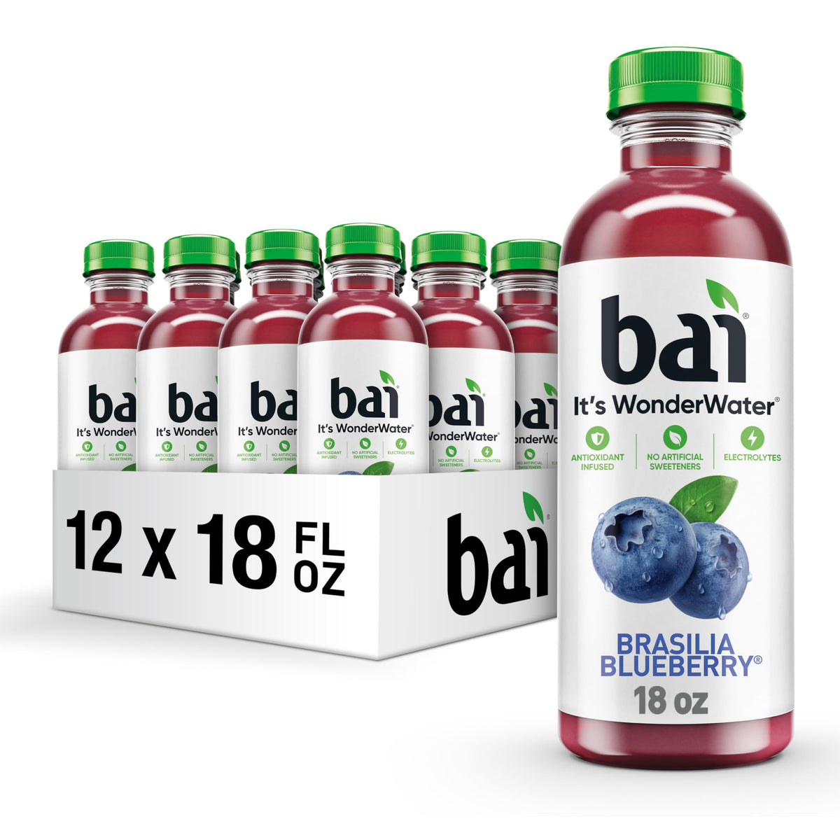 Bai Brasilia Blueberry Antioxidant Infused Water – 18 oz Bottle, 12 Pack | Vitamin C & No Artificial Sweeteners