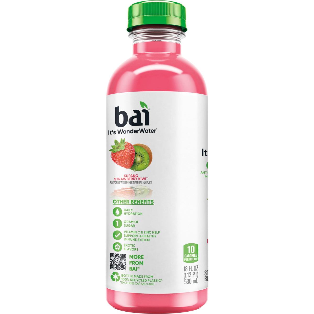 Bai Kupang Strawberry Kiwi Antioxidant Infused Water — 18oz Bottle, 12-Pack, Vitamin C, Zinc, 1g Sugar, No Artificial Sweeteners