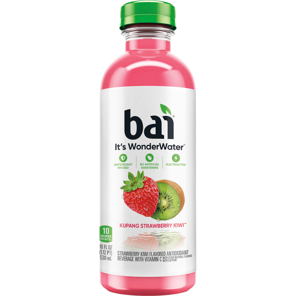 Bai Kupang Strawberry Kiwi Antioxidant Infused Water — 18oz Bottle, 12-Pack, Vitamin C, Zinc, 1g Sugar, No Artificial Sweeteners