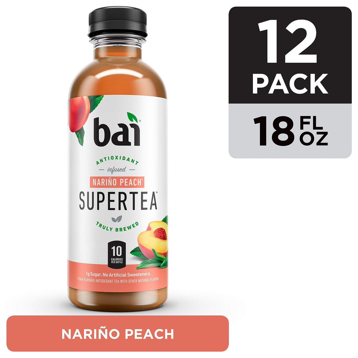 Bai Narino Peach Iced Tea – Antioxidant Infused Supertea, 18oz Bottles, 12 Pack