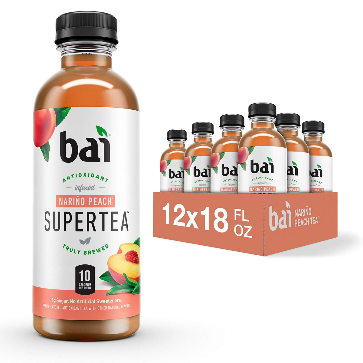 Bai Narino Peach Iced Tea – Antioxidant Infused Supertea, 18oz Bottles, 12 Pack