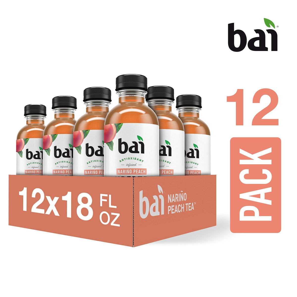 Bai Narino Peach Iced Tea – Antioxidant Infused Supertea, 18oz Bottles, 12 Pack
