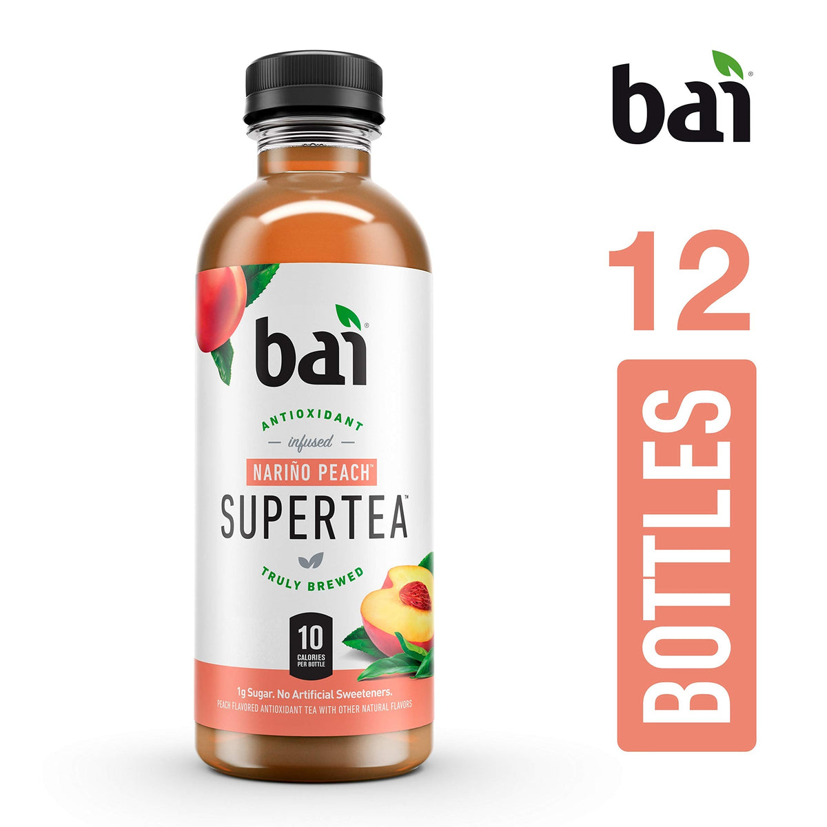 Bai Narino Peach Iced Tea – Antioxidant Infused Supertea, 18oz Bottles, 12 Pack