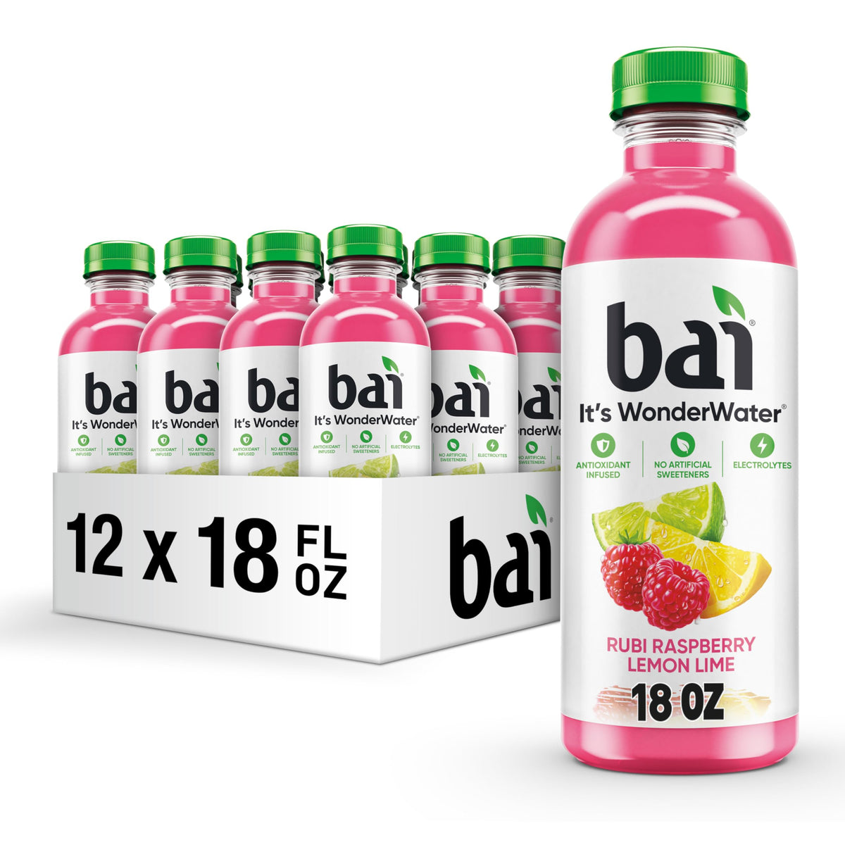 Bai Raspberry Lemon Lime Antioxidant Infused Water — 18 fl oz Bottle, 12 Pack