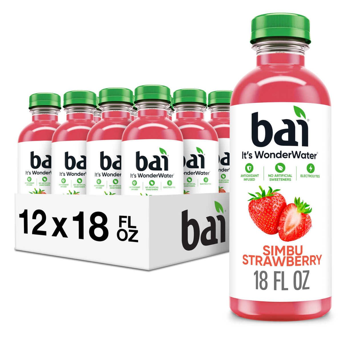 Bai Simbu Strawberry Antioxidant Infused Water – 18 Fl Oz Bottle, Pack of 12