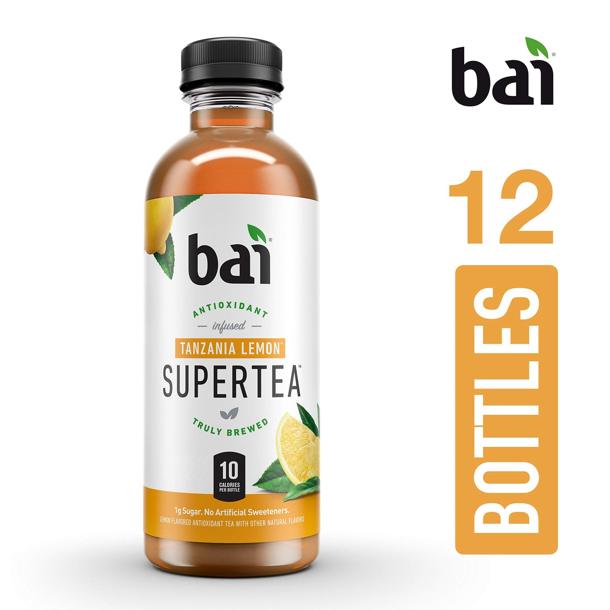 Bai Iced Tea Tanzania Lemon – Antioxidant Infused Supertea, Real Tea Blend, 18oz Bottles (12 Pack)