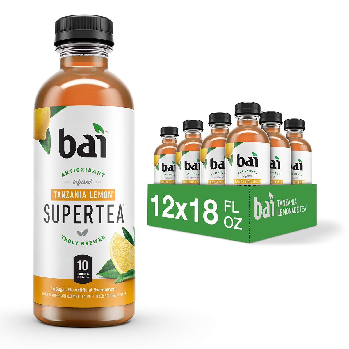 Bai Iced Tea Tanzania Lemon – Antioxidant Infused Supertea, Real Tea Blend, 18oz Bottles (12 Pack)