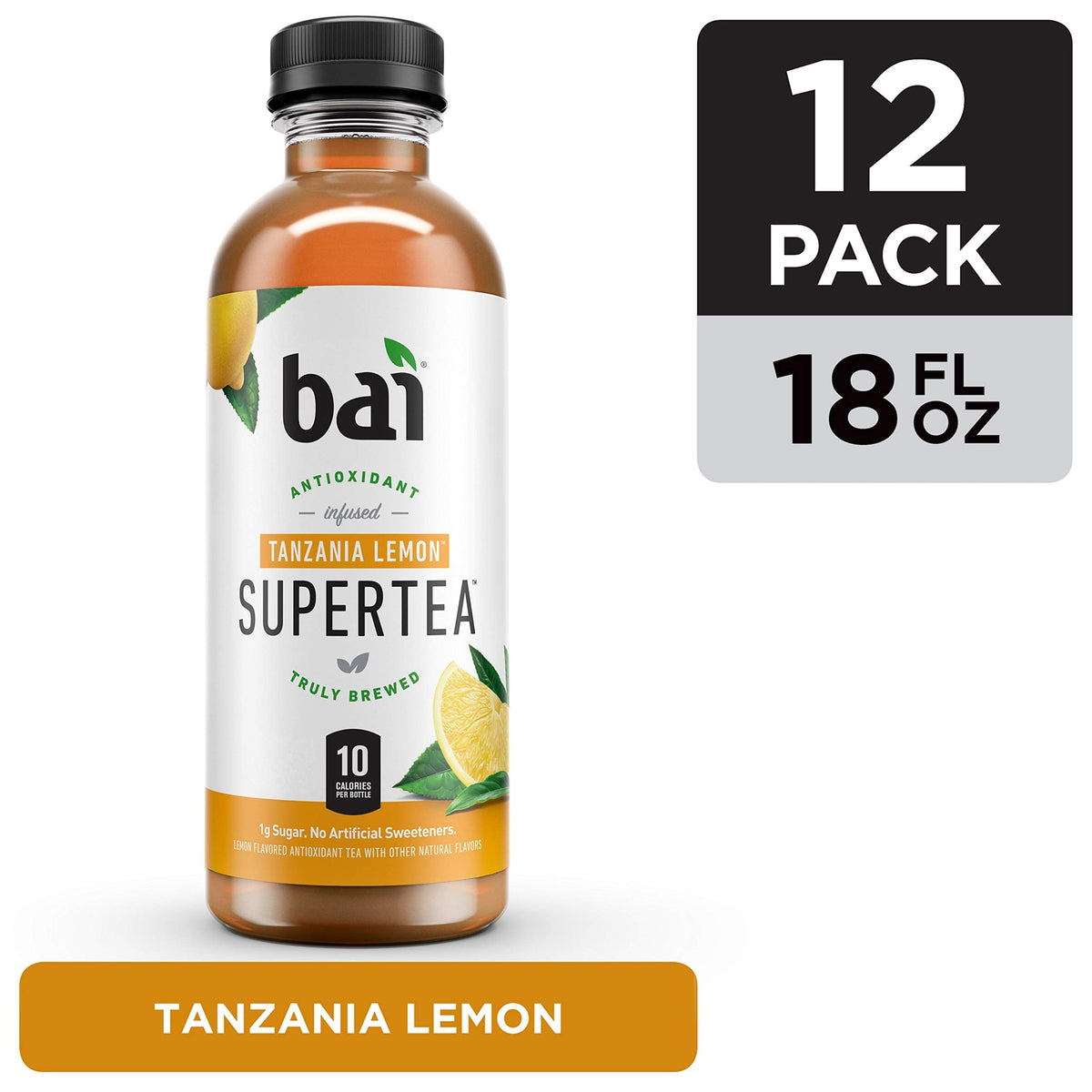 Bai Iced Tea Tanzania Lemon – Antioxidant Infused Supertea, Real Tea Blend, 18oz Bottles (12 Pack)