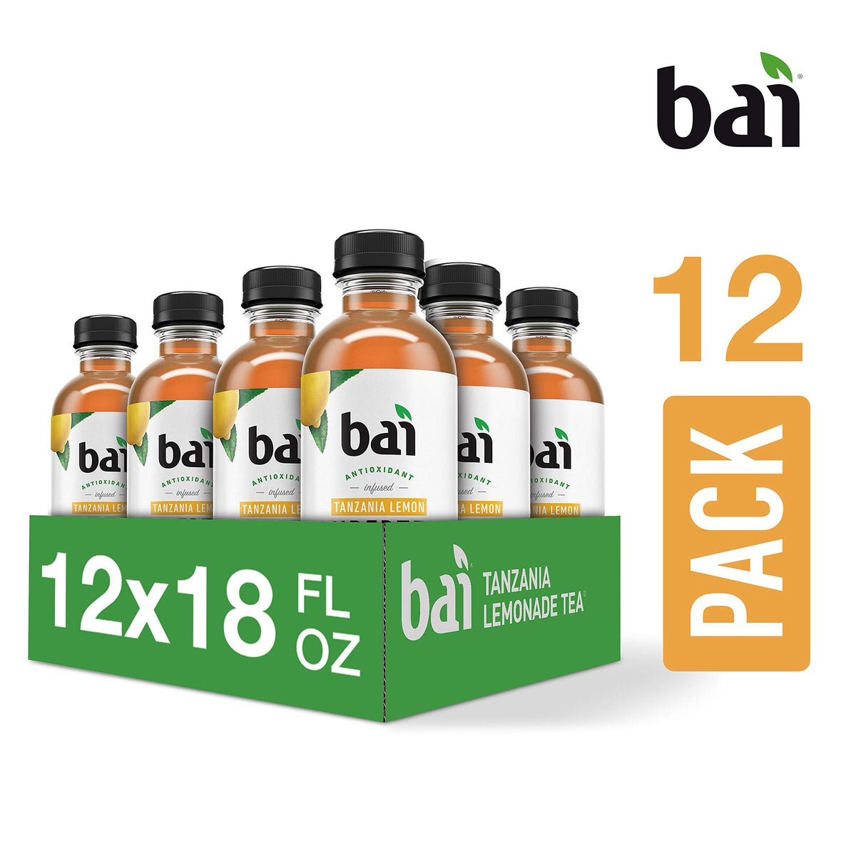 Bai Iced Tea Tanzania Lemon – Antioxidant Infused Supertea, Real Tea Blend, 18oz Bottles (12 Pack)