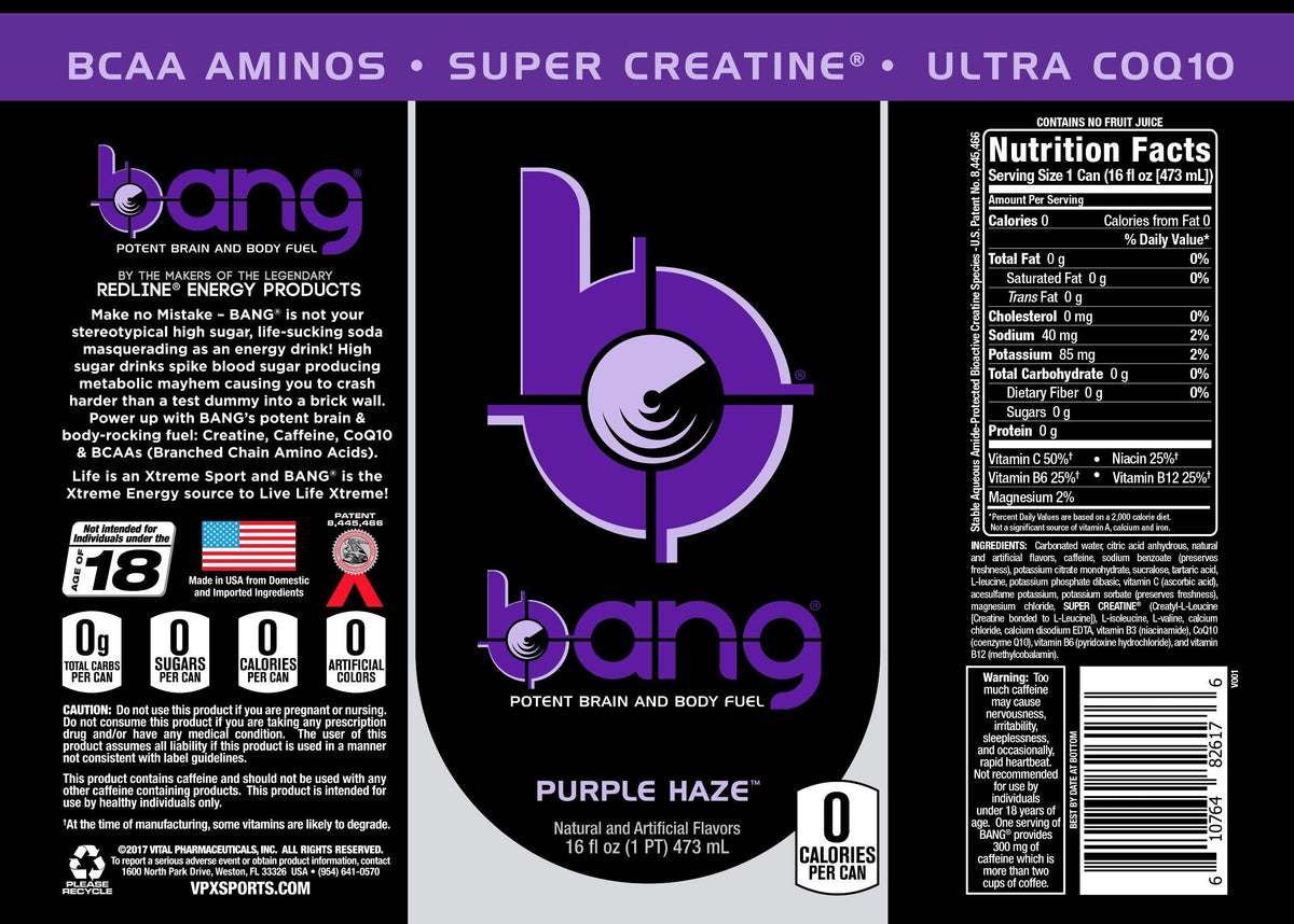 Bang Energy Purple Haze – Sugar-Free Energy Drink, 16 oz