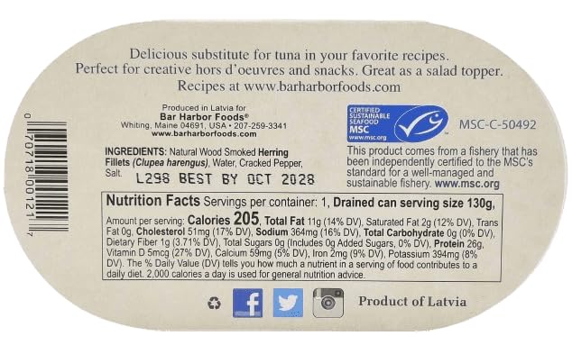 Bar Harbor Wild Herring Fillets with Cracked Pepper - Naturally Wood Smoked, 6.7 oz (12 pack)