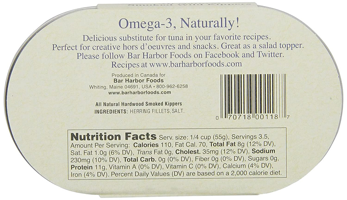 Bar Harbor Natural Smoked Wild Kippers – 6.7 oz (190 g) Ready to Eat, Omega-3 Rich, EZ-Open BPA-NI Can | Pack of 6