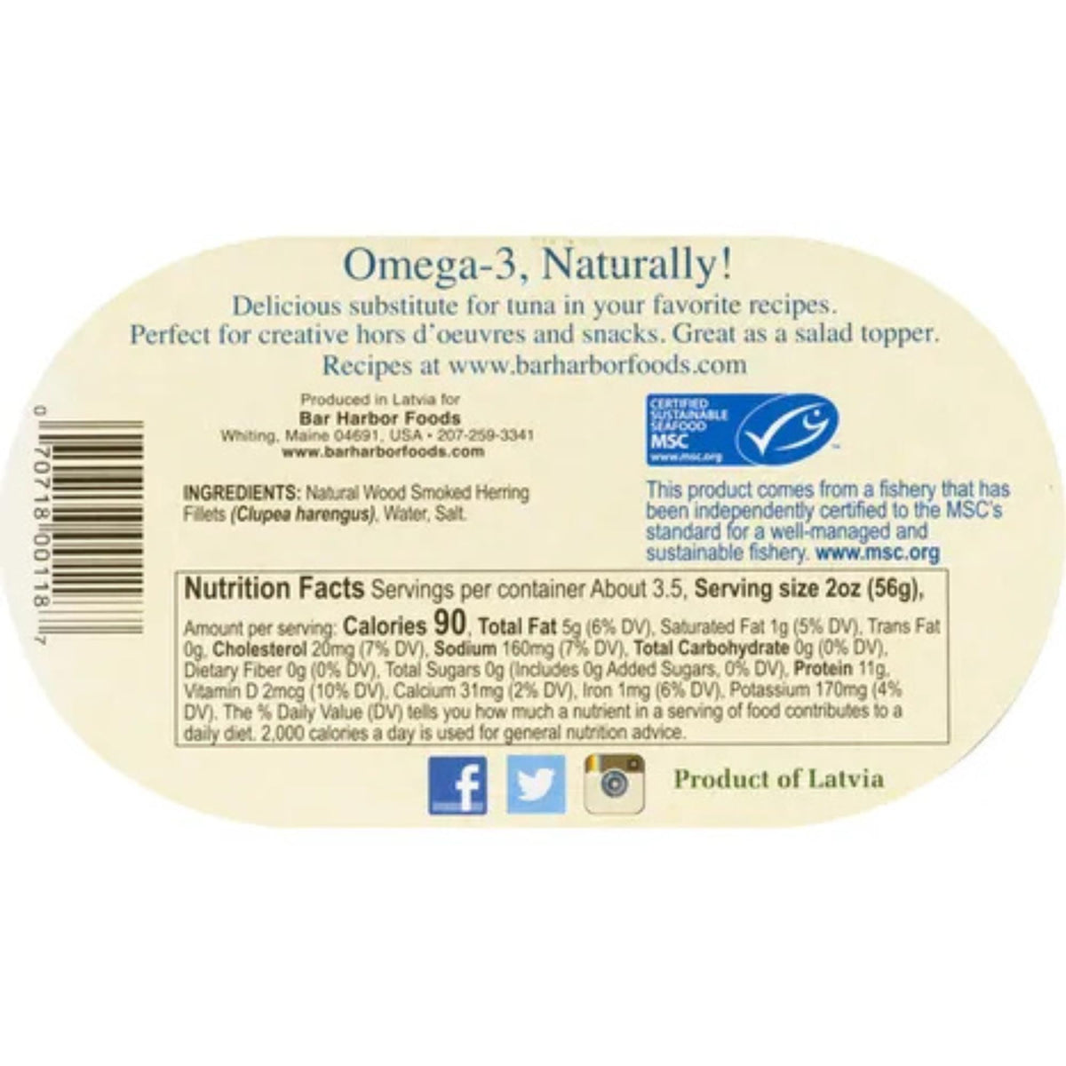 Bar Harbor Natural Smoked Wild Kippers – Ready to Eat, Omega-3, EZ-Open Can (12)