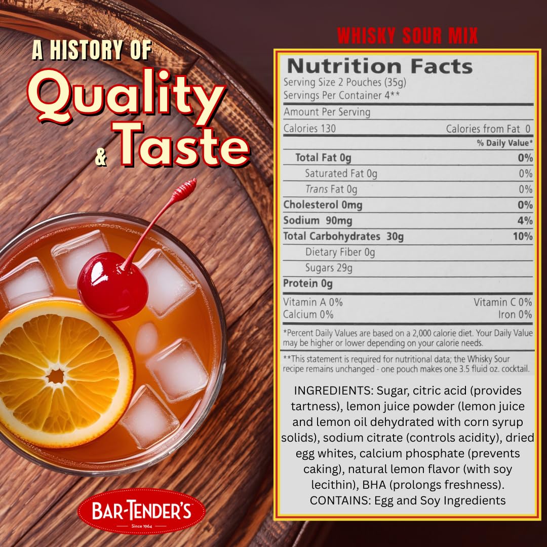 Bar-Tender's Brand Whiskey Sour Instant Cocktail Mix – 8 Count (Pack of 3)