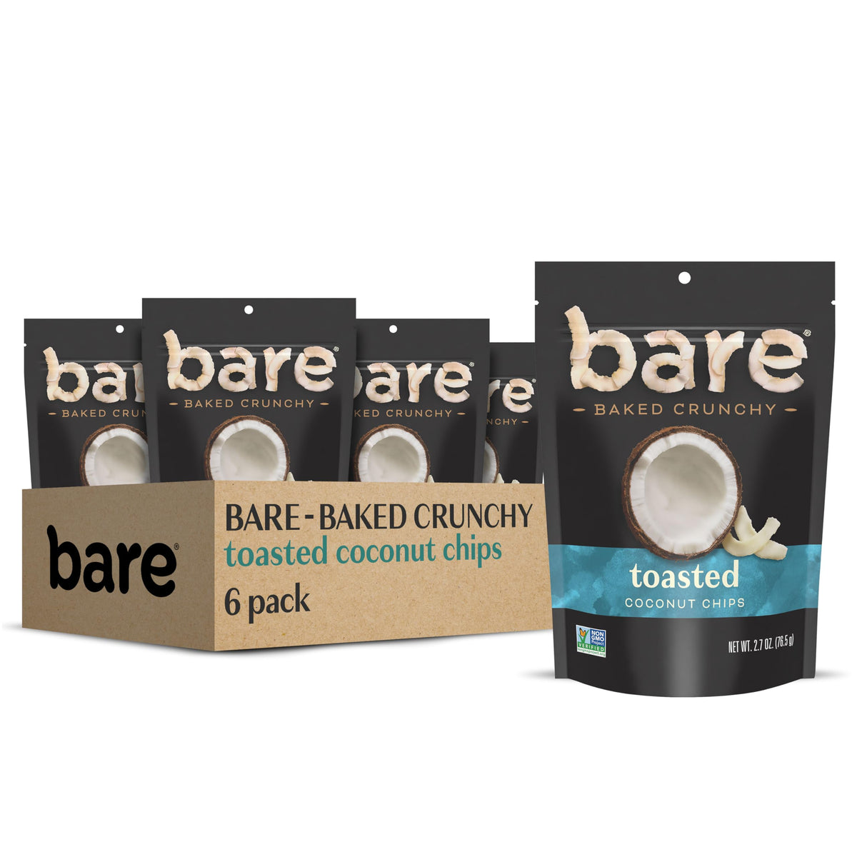 Bare Baked Crunchy Toasted Coconut – 6-Pack Crispy Snack, Gluten Free, Non-GMO