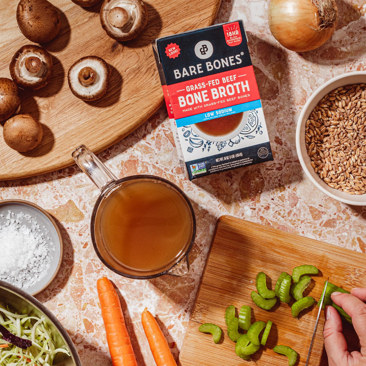 Bare Bones Low Sodium Grass-Fed Beef Bone Broth | 16oz, 8 Pack