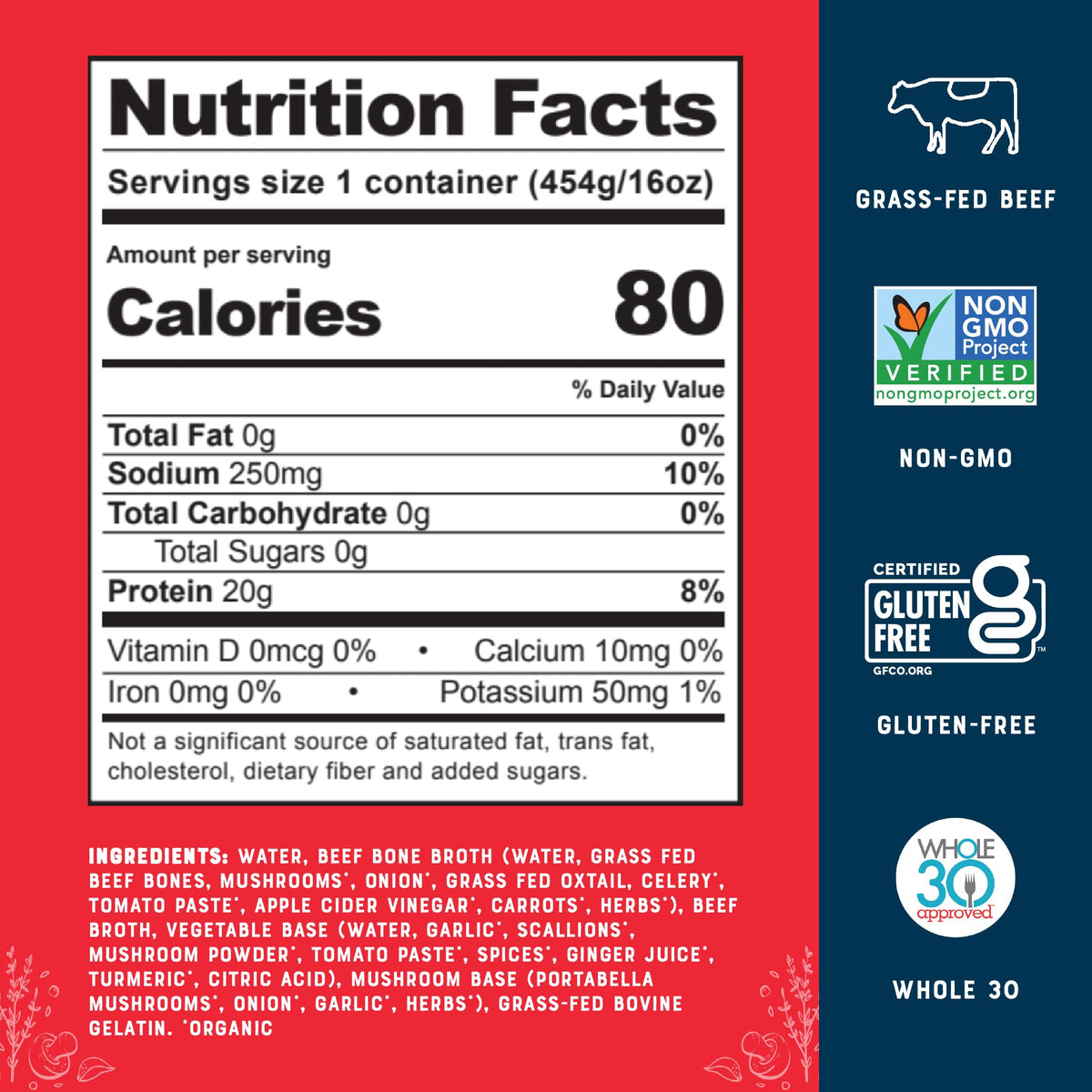 Bare Bones Low Sodium Grass-Fed Beef Bone Broth | 16oz, 8 Pack