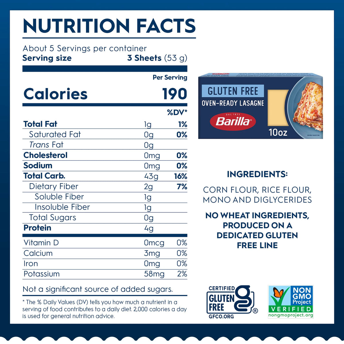 Barilla Gluten Free Oven-Ready Lasagne – 10 oz, Pack of 12 | Gluten Free, Corn & Rice, Non-GMO