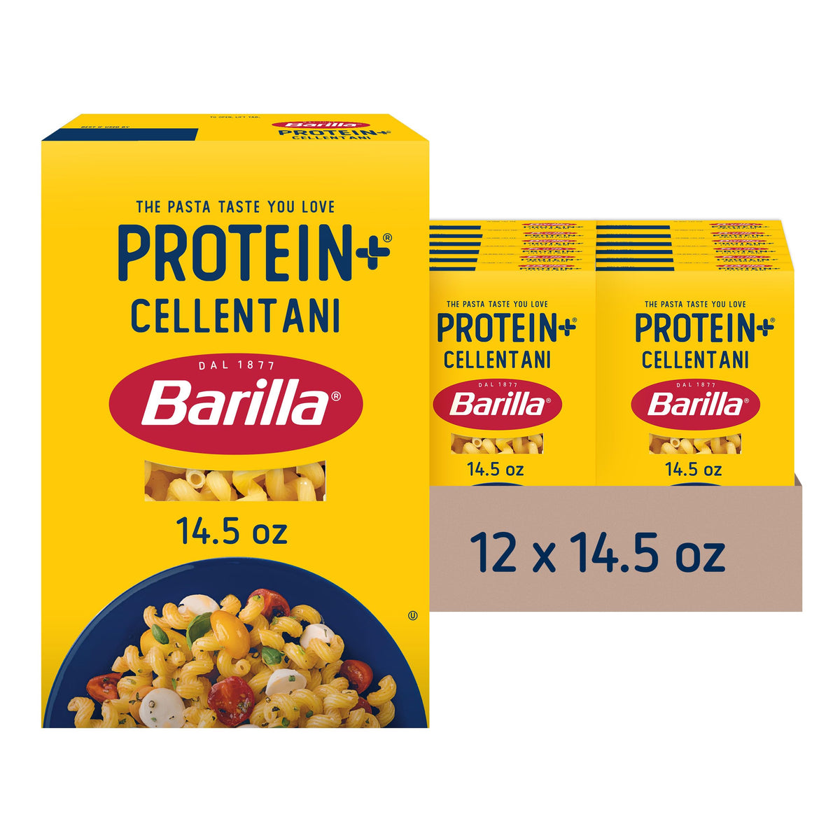 Barilla Protein+ Cellentani Pasta - Plant-Based Protein from Lentils, Chickpeas & Peas | Non-GMO, Kosher (14.5 oz, Pack of 12)