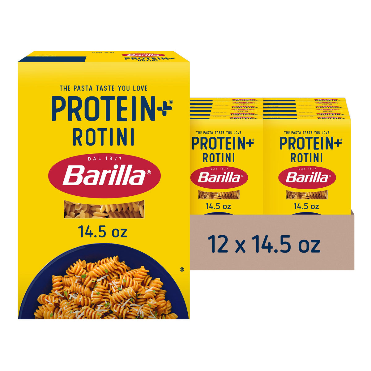 Barilla Protein+ Rotini Pasta, 14.5 oz (Pack of 12) – Plant-Based Protein from Lentils, Chickpeas & Peas