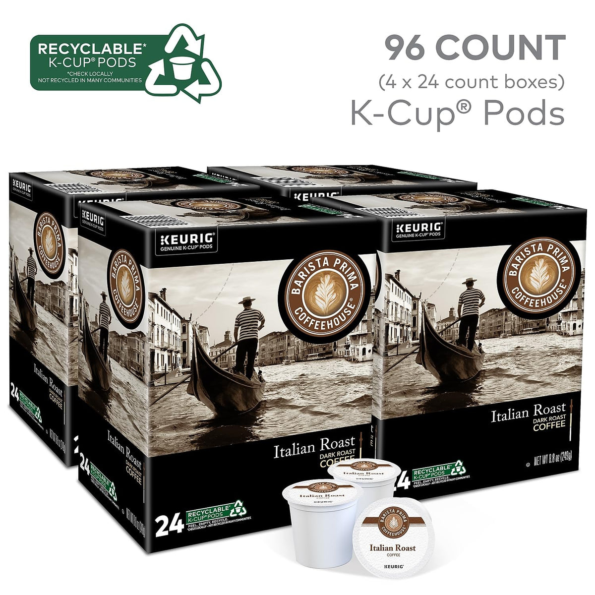 Barista Prima Italian Roast Coffee K-Cup Pods – Dark Roast, 96/Carton | Keurig Compatible