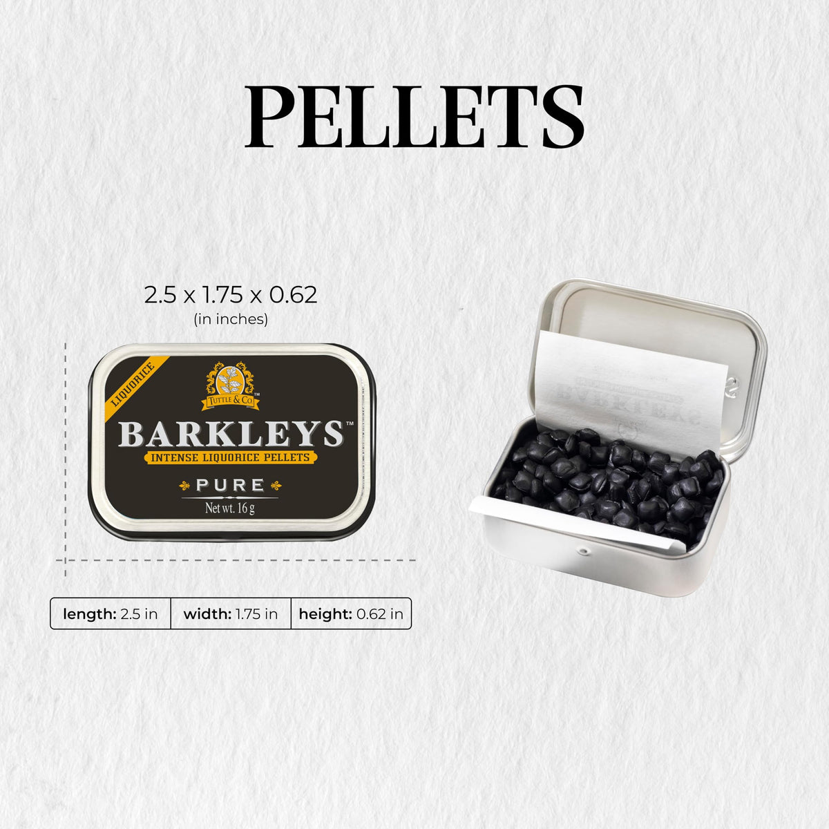 Barkleys Black Licorice Candy Pellets – Gluten Free & Vegan, Intense Licorice (12 Cans x 16 g)