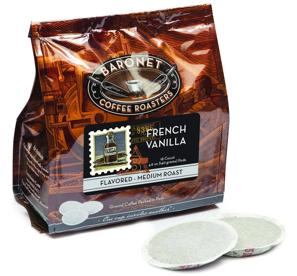 Baronet Coffee French Vanilla Pods – 54 Count, Senseo Compatible, 8g, Medium Roast