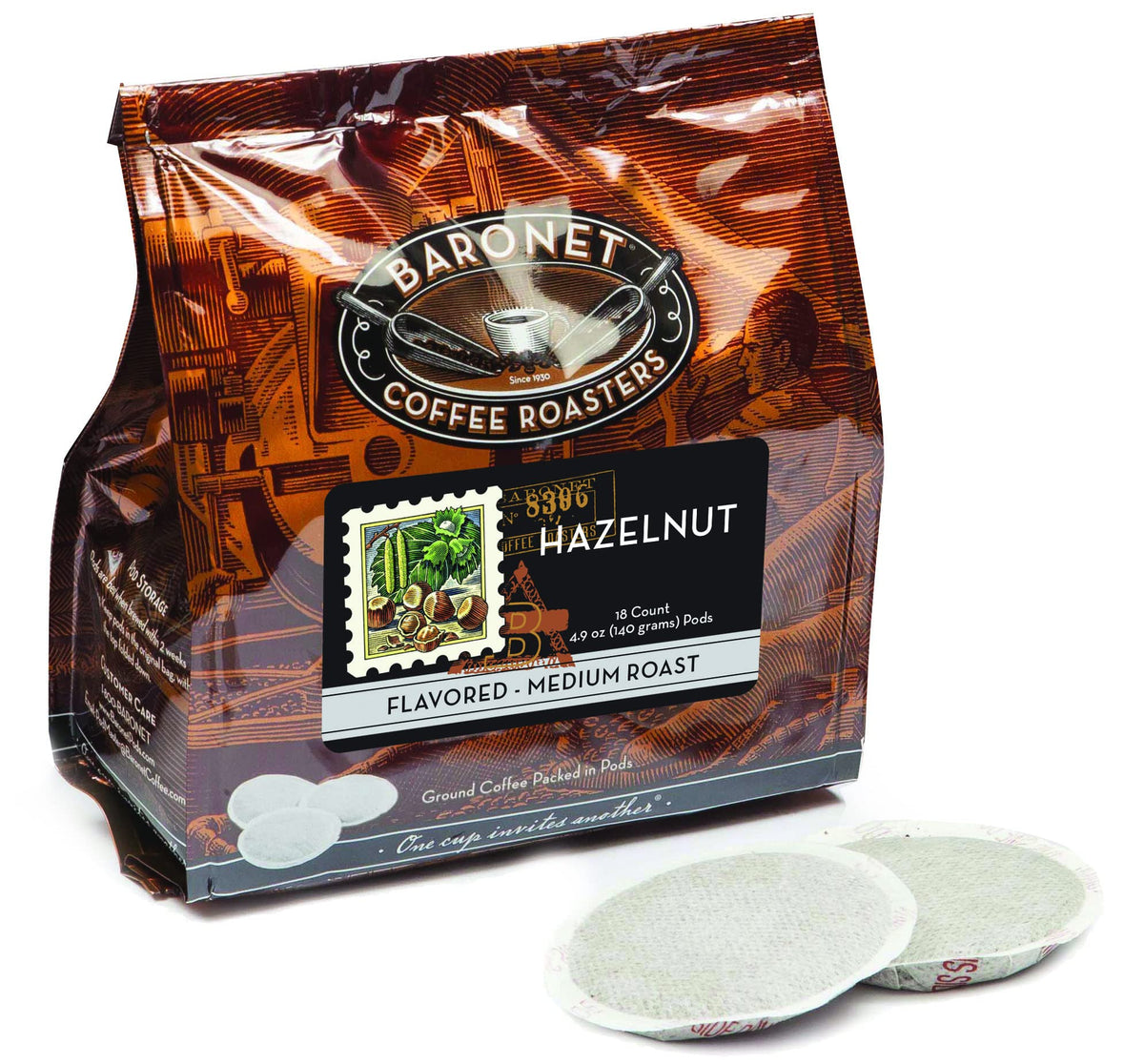 Baronet Coffee Pods Hazelnut Flavor – 54 Pods (3 Bags x 18) | Senseo Compatible Single-Serve