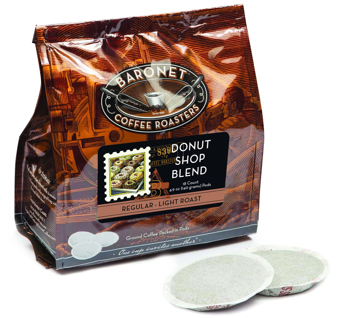 Baronet Coffee Pods Donut Shop – 54 Pods, 3 Bags x 18, Senseo-Compatible, Medium Roast
