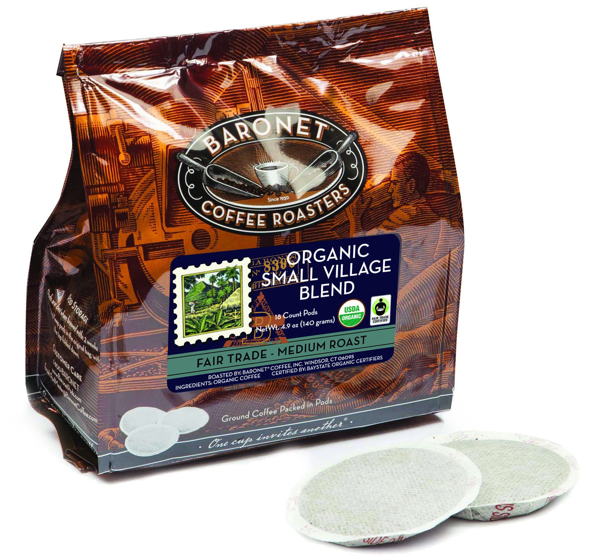 Baronet Coffee Pods Organic Small Village – 54 Pods (3 x 18), Senseo Compatible