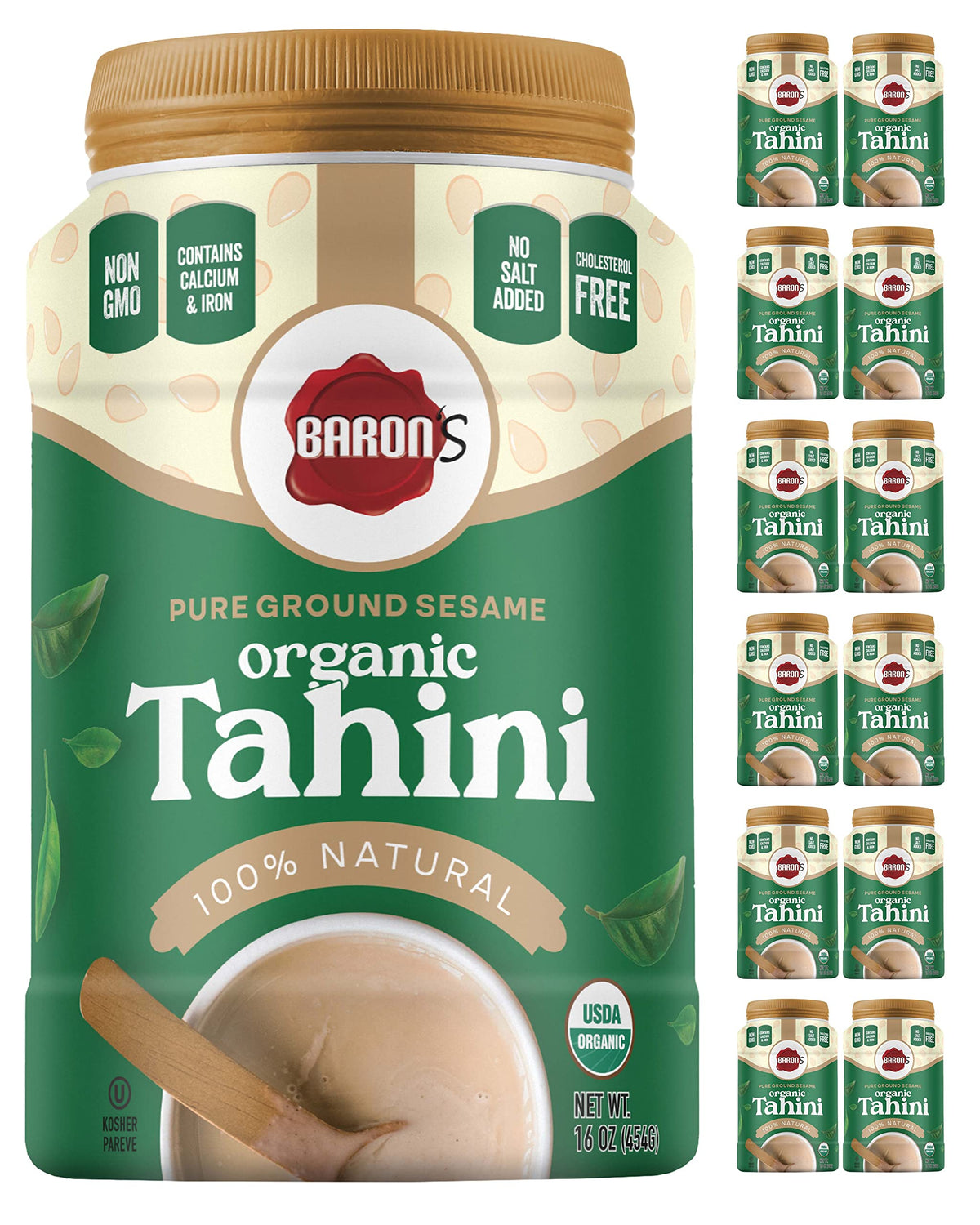 Baron's USDA Organic Tahini Pure Sesame Paste – 12 x 16 oz Jars | Kosher, Vegan, Gluten-Free