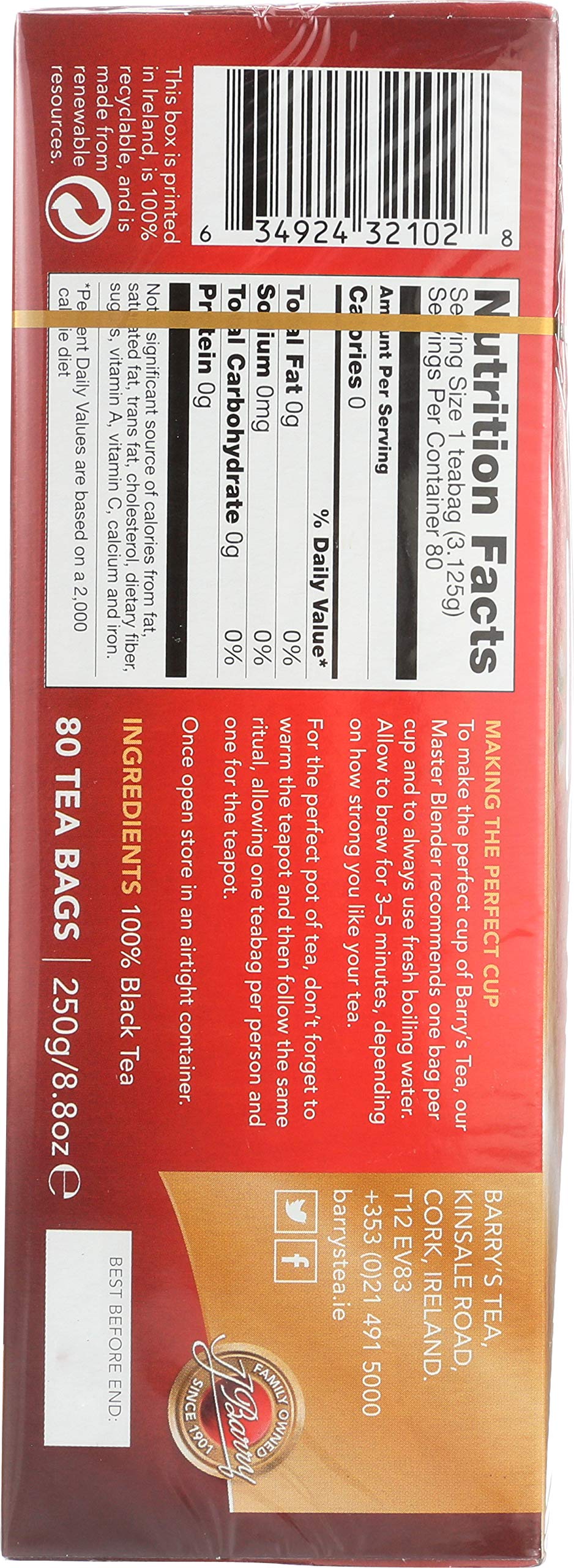 Barry's Tea Gold Blend Irish Tea – 80 Count Pack of 3 | 100% Natural, No Additives