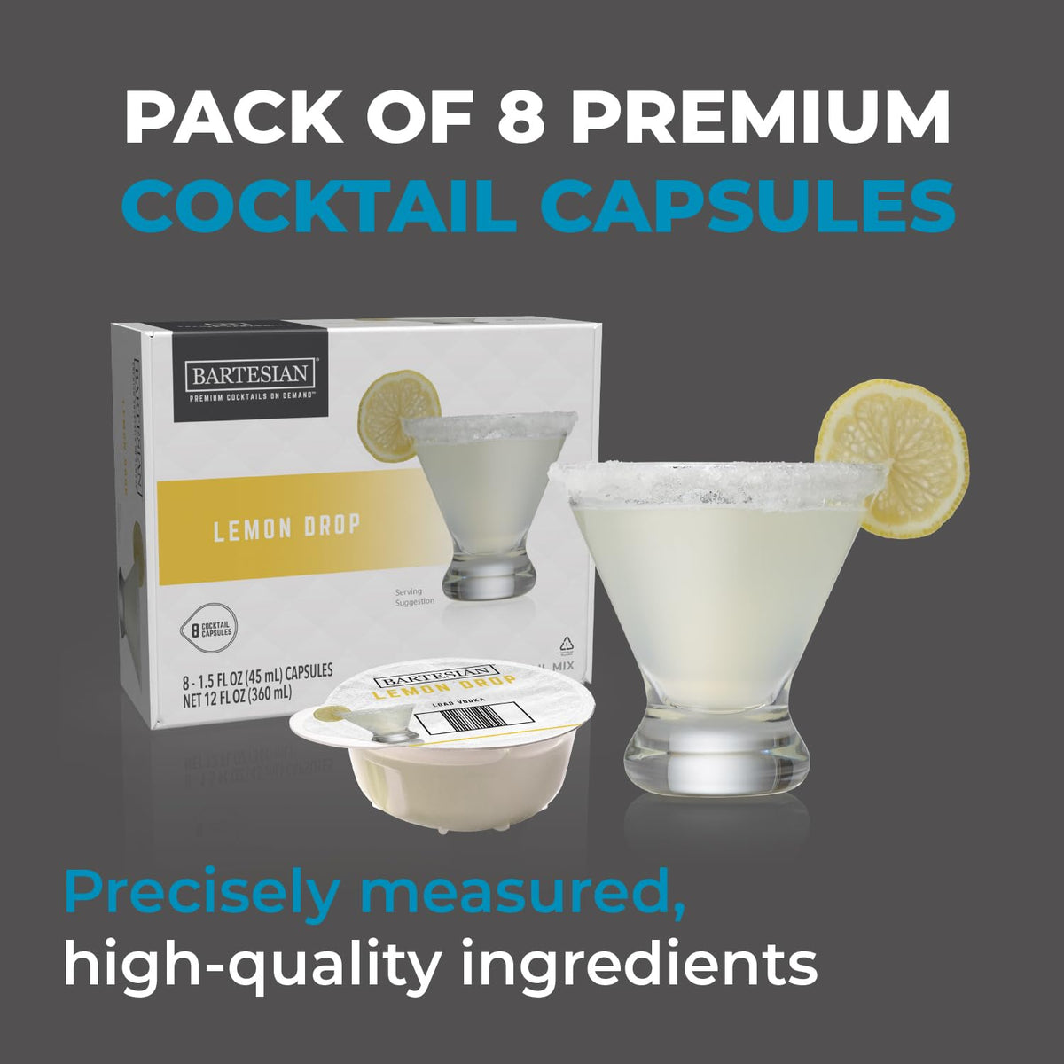 Bartesian Lemon Drop Cocktail Mixer Capsules, Pack of 8