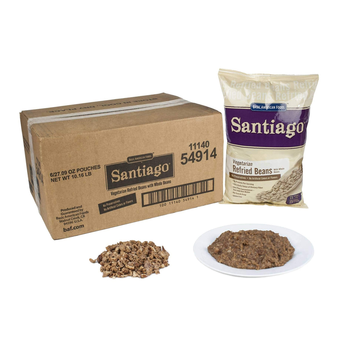 Basic American Foods Santiago Vegetarian Refried Pinto Beans – 27.07 oz Pouch (Pack of 6)