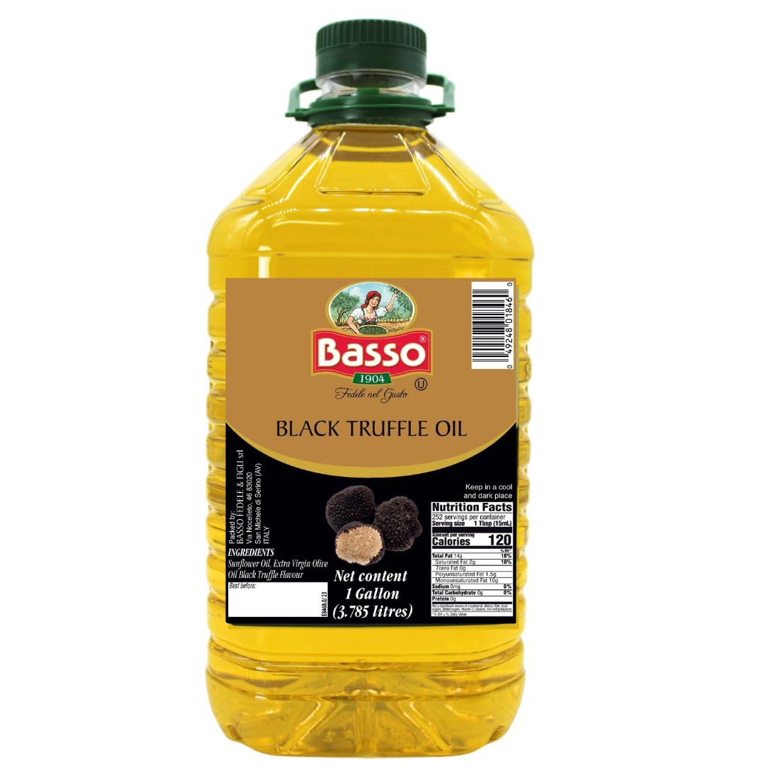 BASSO 1904 Black Truffle Infused Oil – Bulk 1 Gallon (3.785L) | Italian EVOO, Non-GMO, Expeller-Pressed