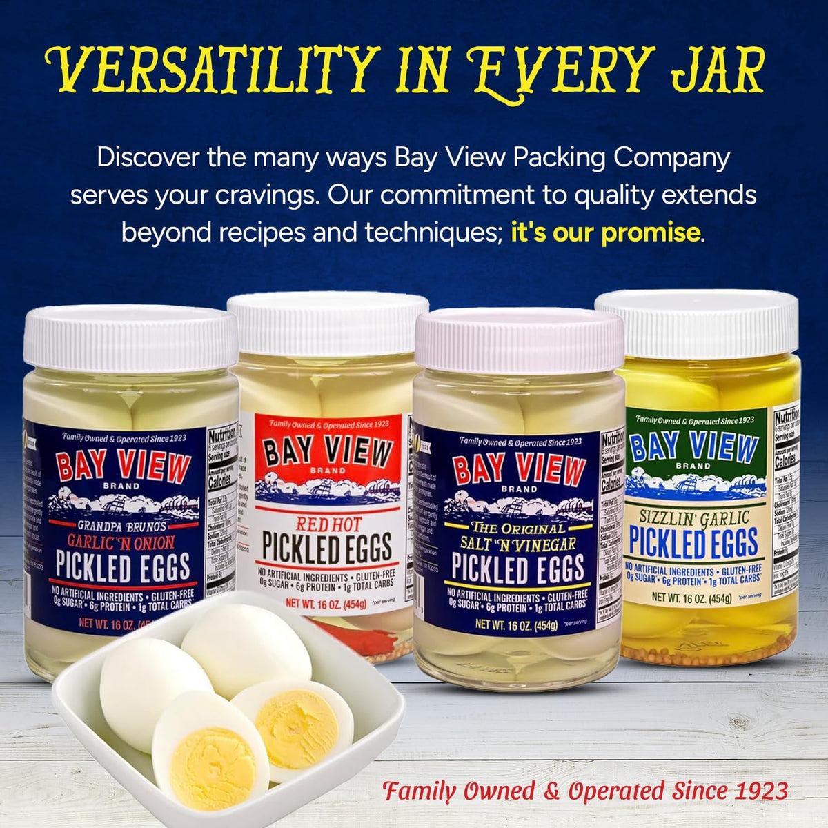Bay View Brand Pickled Eggs – No Artificial Ingredients, Gluten-Free, 0g Sugar, 6g Protein (64oz, Red Hot)