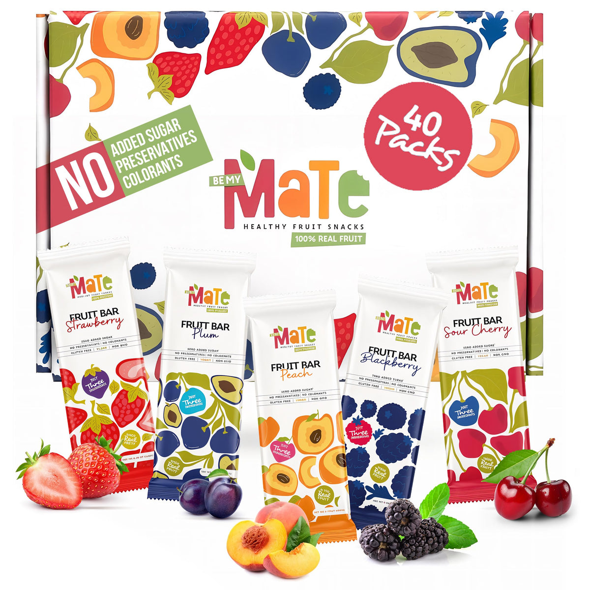 Mate Fruit Bars Variety Pack (40 Count) – 100% Real Fruit | BE MY MaTe