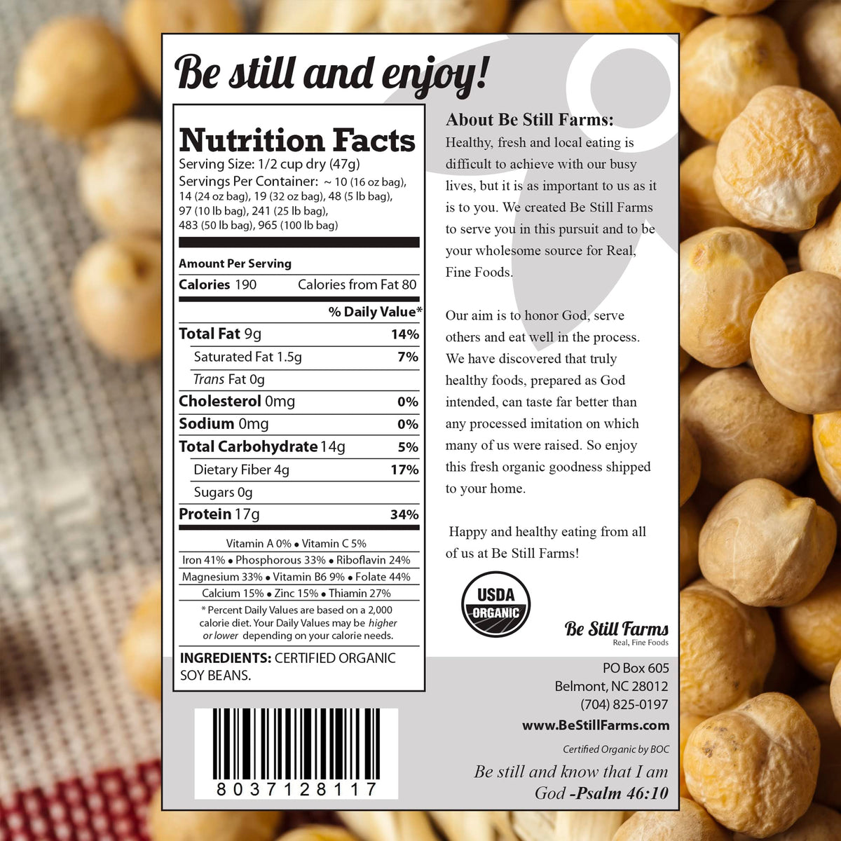 Be Still Farms Organic Soy Beans Bulk 4.8 lb | USA Grown, USDA Organic & Non-GMO