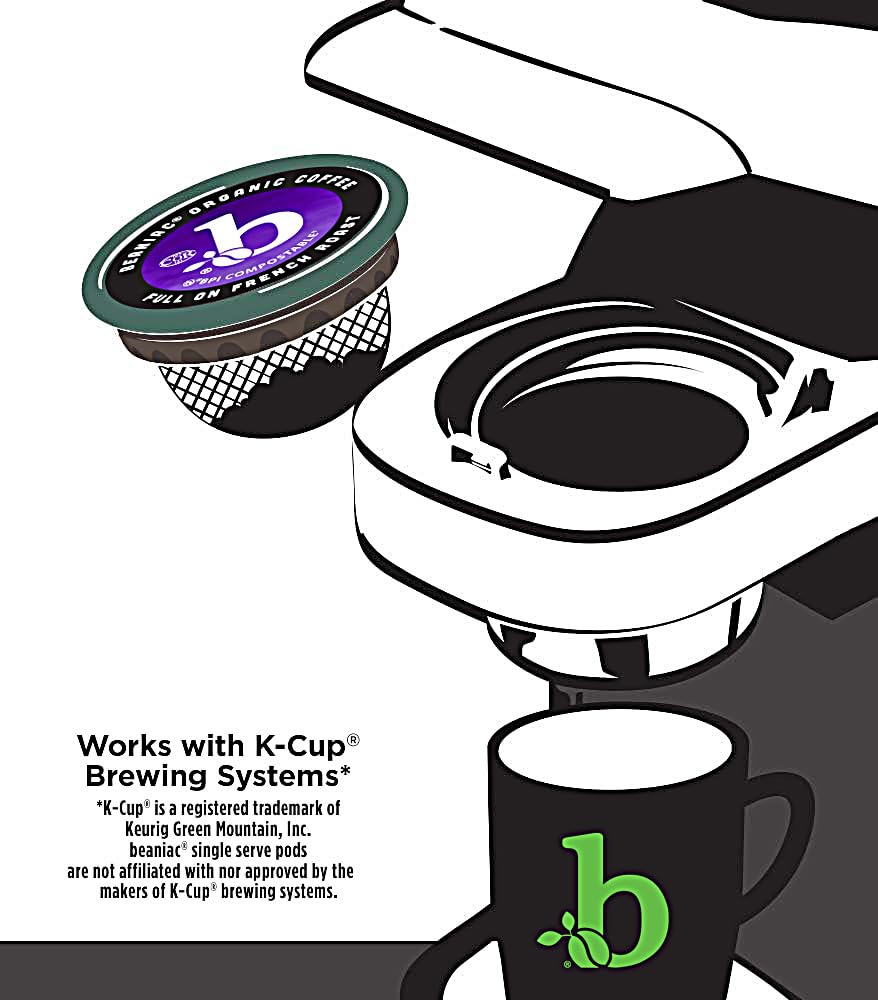 Beaniac Organic Full On French Roast K-Cup Pods – Dark Roast, Compostable, Keurig Compatible, 30 Count