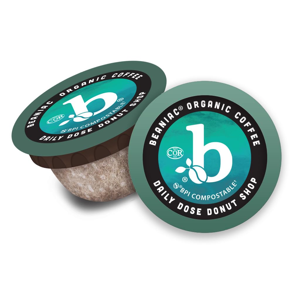 beaniac Organic Daily Dose Donut Shop Coffee Pods — Light Roast, Compostable K-Cups