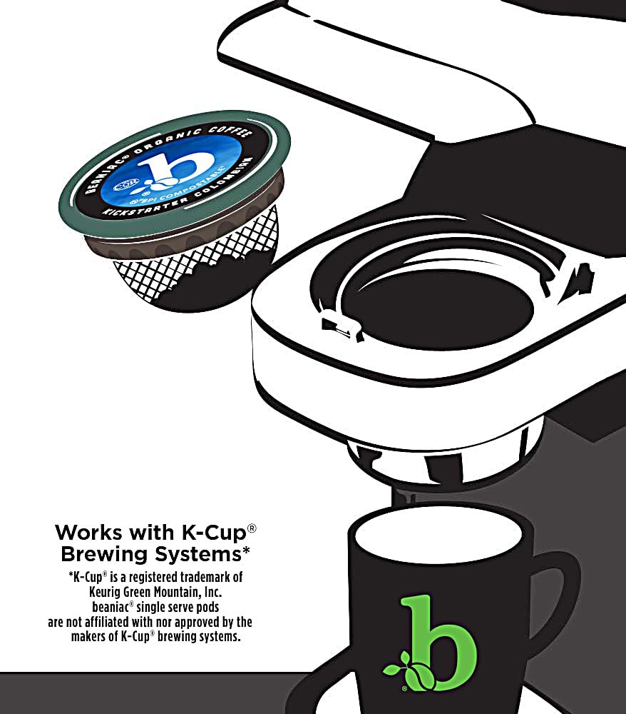 Beaniac Organic Kickstarter Colombian Coffee Pods – Medium-Light Roast, Compostable K-Cups, Keurig Compatible (30 Count)
