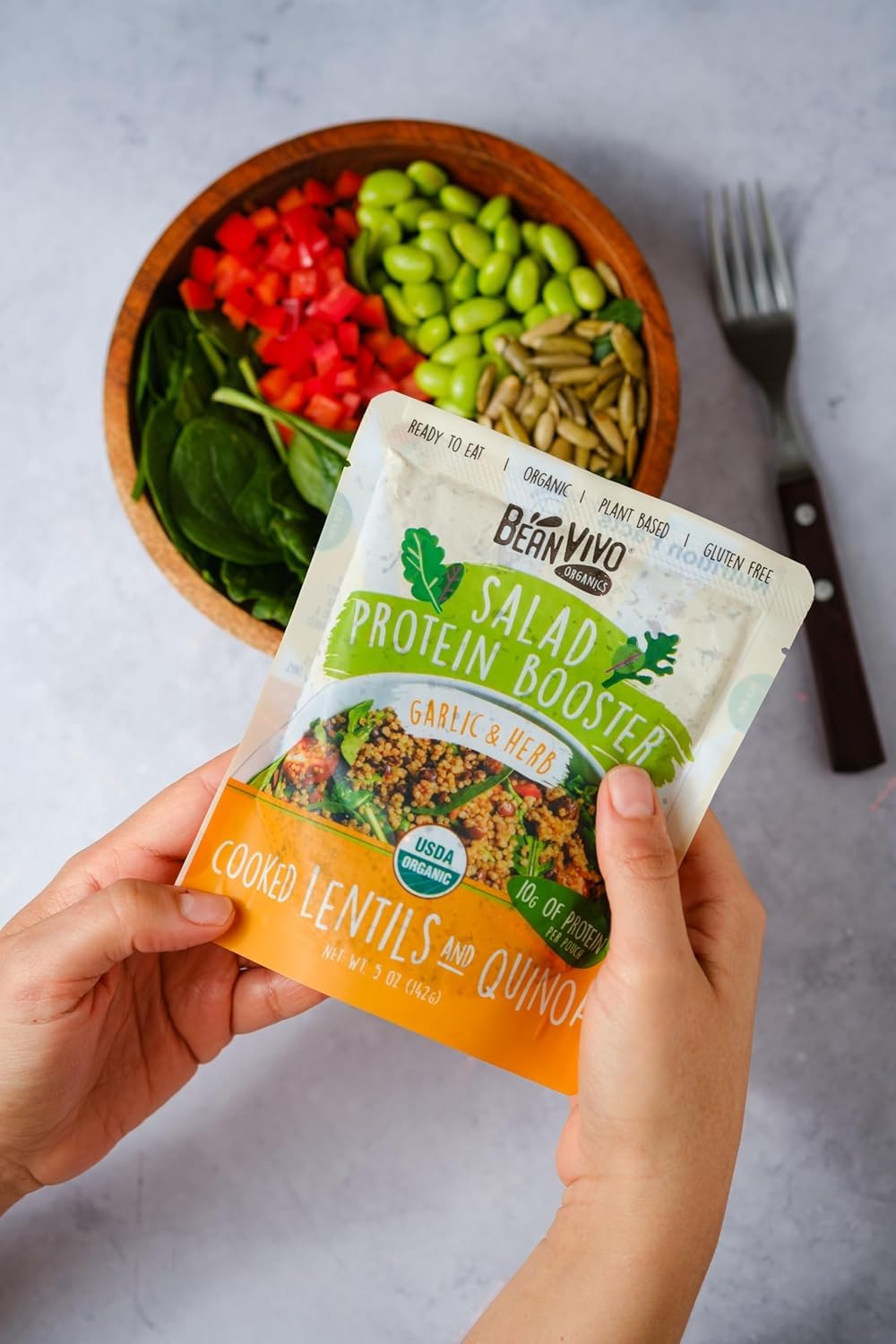 BeanVIVO 6-Pack Salad Protein Booster - Organic Lentils & Quinoa with Garlic & Herbs, 10g Protein per Pouch, 5oz