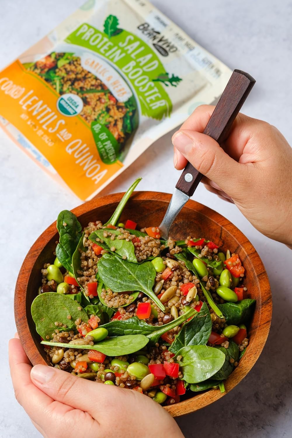 BeanVIVO 6-Pack Salad Protein Booster - Organic Lentils & Quinoa with Garlic & Herbs, 10g Protein per Pouch, 5oz